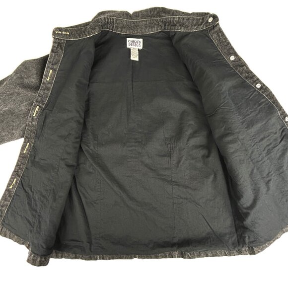 Chico's Black Denim Jacket XS 0 Embroidered Beaded Cropped Boho Western Vintage - Picture 10 of 16